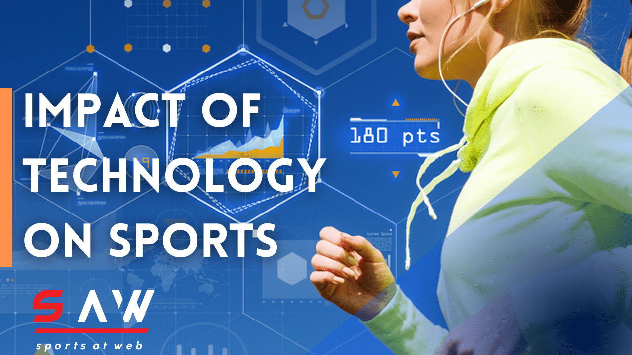 image having text of impact of technology on sports and a women jogging